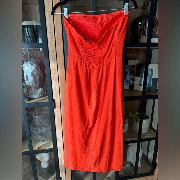 SNDYS serena linen midi dress slit tangerine strapless maxi bodycon wedding - Picture 3 of 8